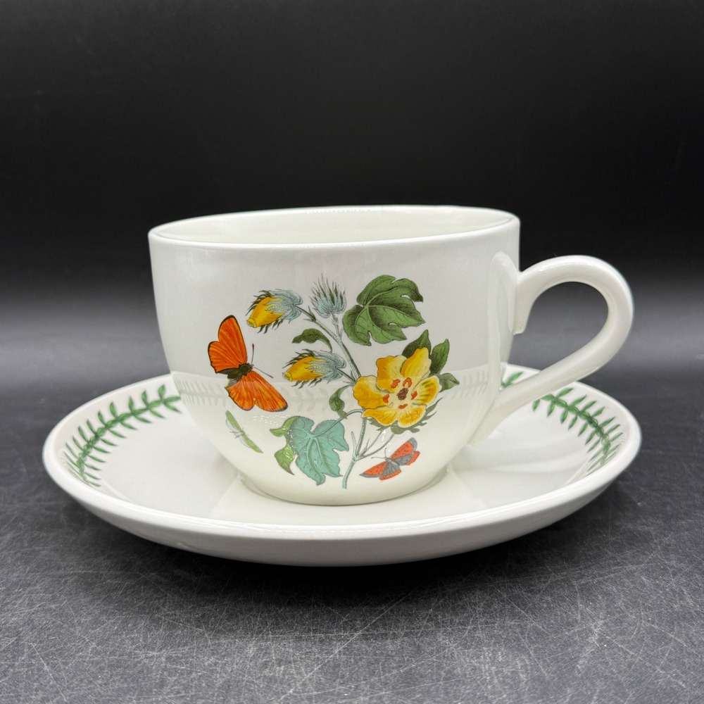 Vintage Portmeirion Botanic Garden Jumbo Soup Tea Cup Saucer Set Floral Old Back